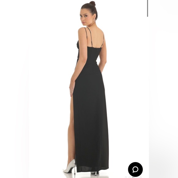 Dorian Rhinestone Crepe Cutout Maxi Dress in Black - Picture 3 of 9